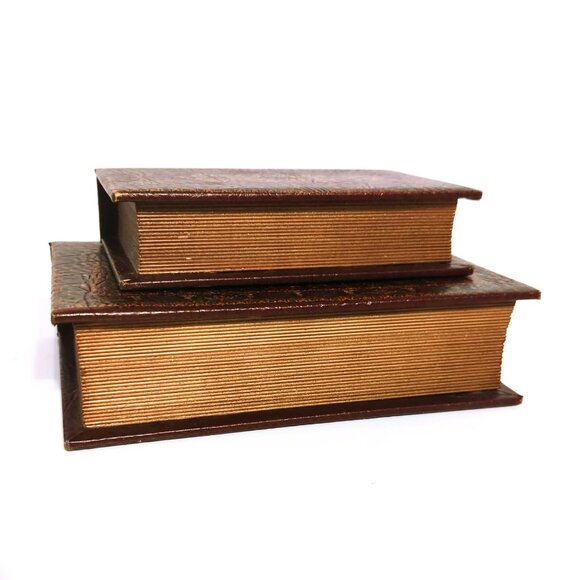 Decorative Book Box Set of 2 Storage Hideaway Trinket Classic Book Lined - Picture 3 of 7